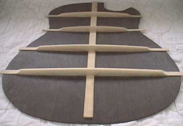 Ladder bracing: straight bars across a guitar back